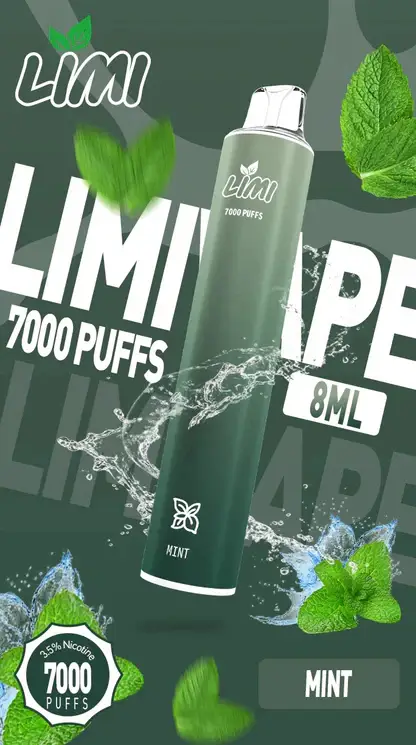 LIMI 7000口拋棄式電子煙｜主打極致冰爽層次與強勁擊喉感｜適合偏好強烈擊喉體感與沁涼風味的玩家