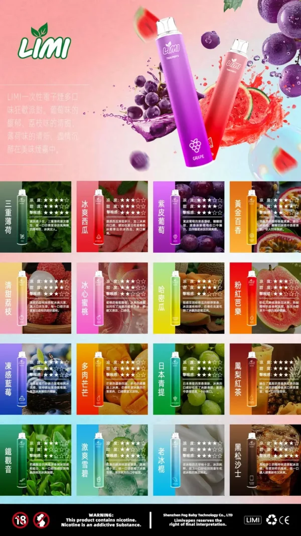 LIMI 7000口拋棄式電子煙｜主打極致冰爽層次與強勁擊喉感｜適合偏好強烈擊喉體感與沁涼風味的玩家
